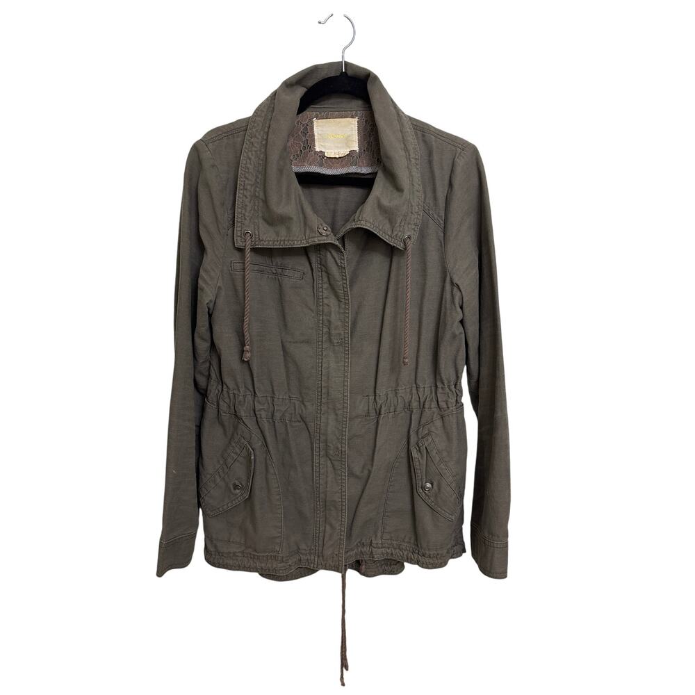 Anthropologie Revenna Lattice Anorak Women Large Jacket Olive Green Lace Hei Hei